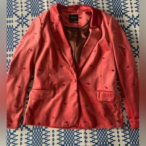 Scotch & Soda Velvet Tuxedo Blazer / Mute Pink with embroidered hearts / Size M